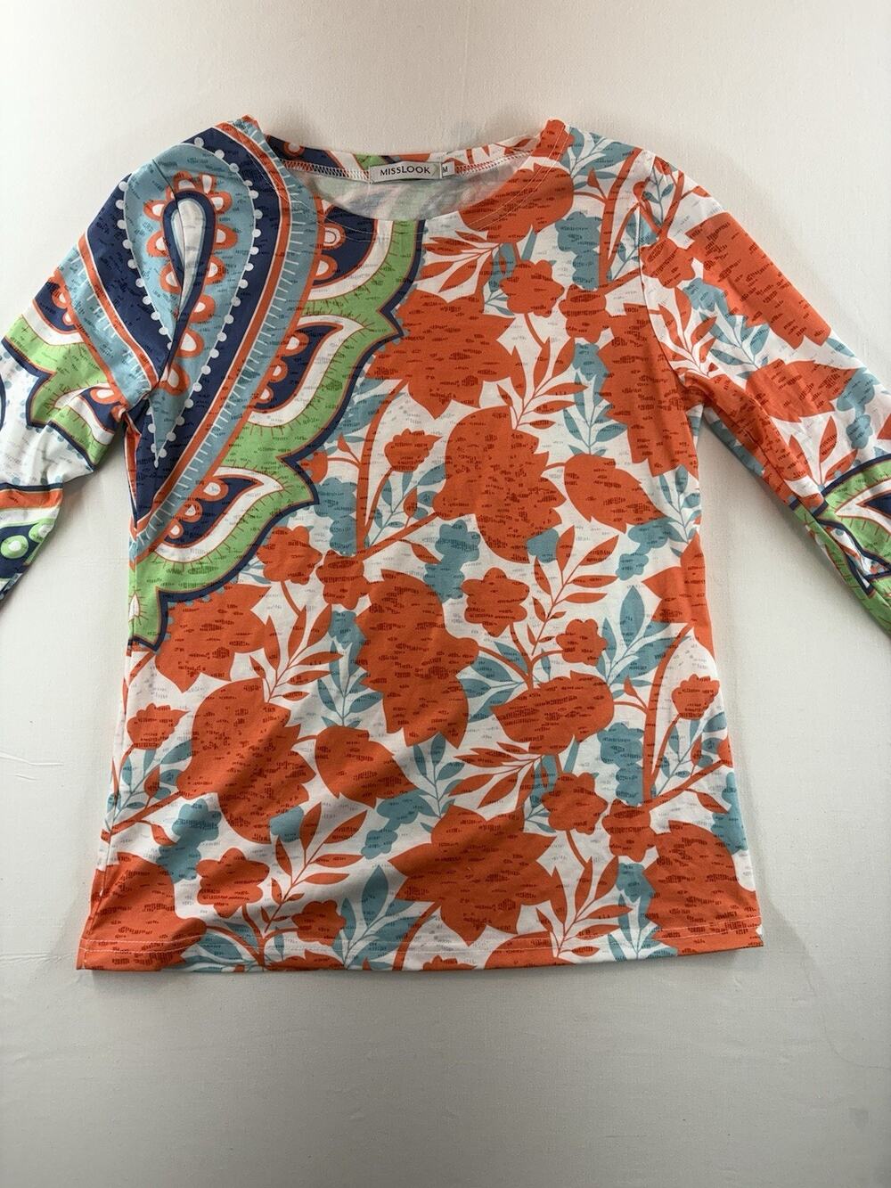 Miss Look Shirt Womens Medium Multicolor Geometric Blouse Preppy Careerwear